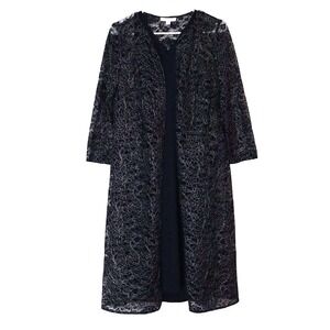 Oleg Cassini Vtg Women's Navy Two Piece Nightgown Dress Size 8 Crochet Cardigan